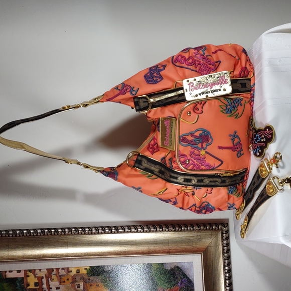 Betseyville by Betsey Johnson Silky Print Fabric Hobo Style Shoulder Bag - Picture 7 of 12